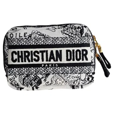 Pre-owned Dior White Canvas Embroidered Plan De Paris Cosmetic Pouch Bag With  Logo Cd