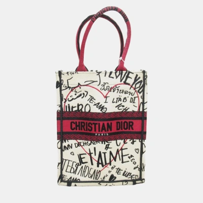 Pre-owned Dior White Canvas Small Vertical Book Tote Bag