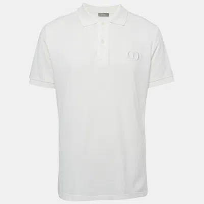 Pre-owned Dior White Cd Embroidered Pique Polo T-shirt Xl
