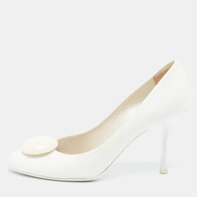 Pre-owned Dior White Croc Embossed Leather Round Toe Pumps Size 38.5