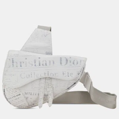 Pre-owned Dior White Daniel Arsham Newspaper Print Saddle Bag