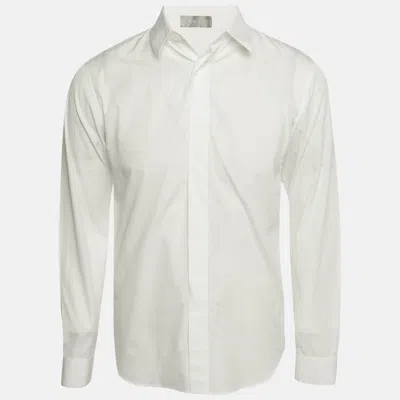 Pre-owned Dior White Embroidered Cotton Button Front Shirt M