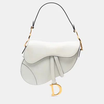 Pre-owned Dior White Grained Calfskin Saddle Bag