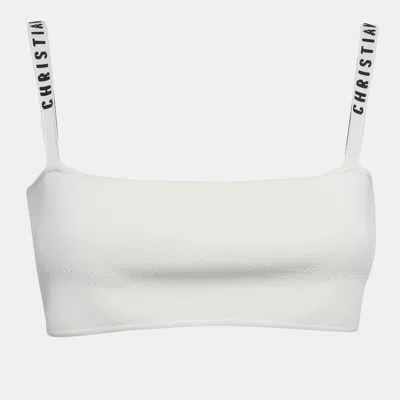 Pre-owned Dior White Jersey Logo Band Bralette Top L