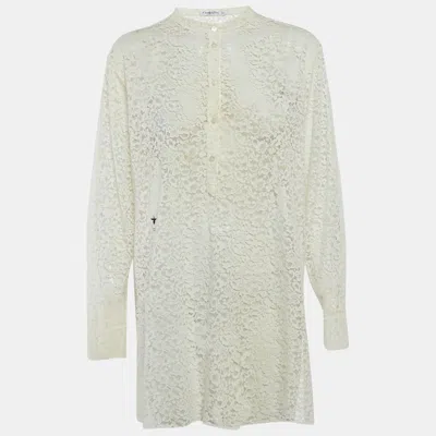 Pre-owned Dior White Lace Long Sleeve Mini Dress L