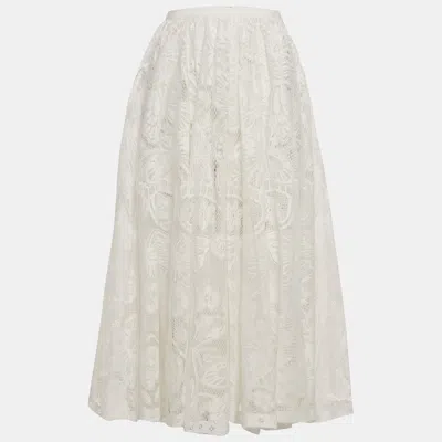 Pre-owned Dior White Lace Midi Skirt S