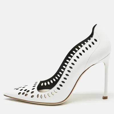 Pre-owned Dior White Laser Cut Leather Pointed Toe Pumps Size 39