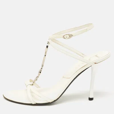 Pre-owned Dior White Leather Ankle Strap Sandals Size 37.5