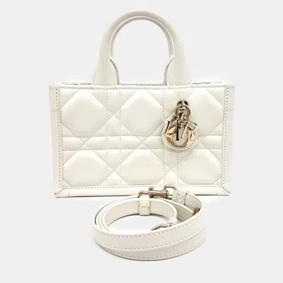 Pre-owned Dior White Leather Book Tote Mini Strap Bag