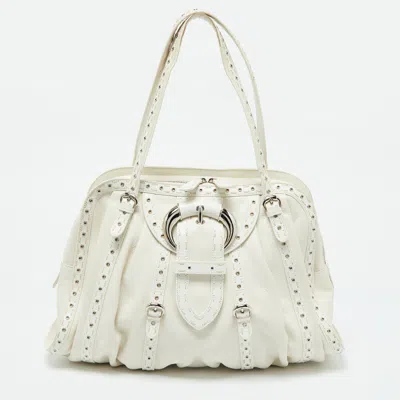 Pre-owned Dior White Leather Buckle Detail Zip Satchel