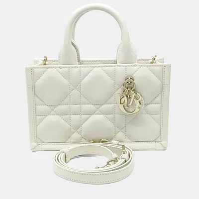 Pre-owned Dior White Leather Cannage Book Tote Bag Mini
