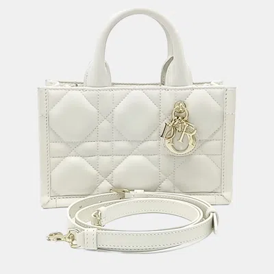 Pre-owned Dior White Leather Cannage Book Tote Bag Mini