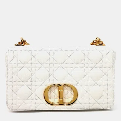 Pre-owned Dior White Leather Caro Bag Medium