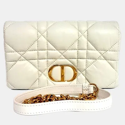 Pre-owned Dior White Leather Caro Pouch Bag