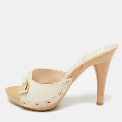 Pre-owned Dior White Leather Luck Slide Sandals Size 36