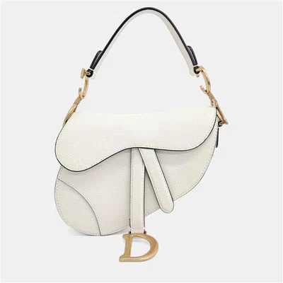 Pre-owned Dior White Leather Mini Saddle Bag