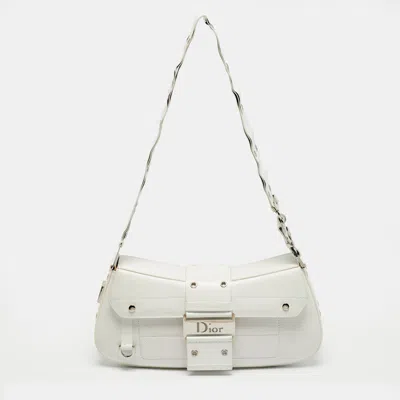 Pre-owned Dior White Leather Street Chic Columbus Avenue Shoulder Bag