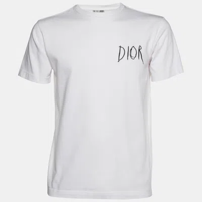 Pre-owned Dior White Logo Embroidered Cotton Crew Neck T-shirt Xxs