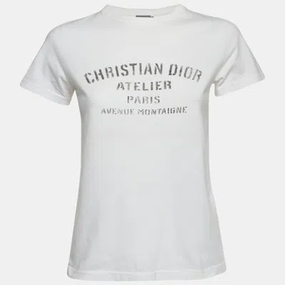 Pre-owned Dior White Logo Print Jersey Crewneck T-shirt 12+ Yrs