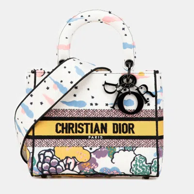 Pre-owned Dior White Medium Canvas Embroidered Ciel De Reve Lady D Lite