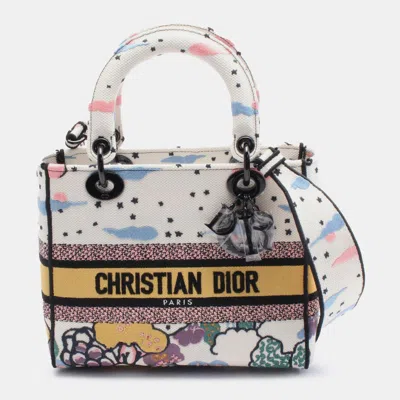 Pre-owned Dior White Medium Canvas Embroidered Ciel De Reve Lady D Lite