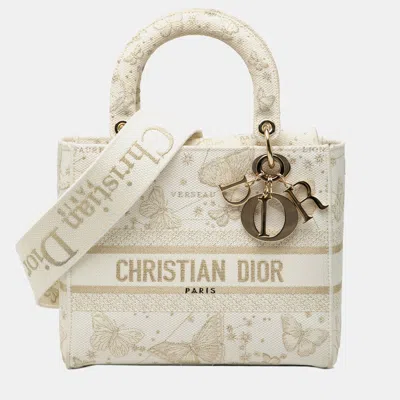Pre-owned Dior White Medium Embroidered Canvas Butterfly Zodiac Lady D Lite
