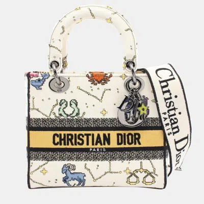 Pre-owned Dior White Medium Embroidered Canvas Pixel Zodiac Lady D Lite
