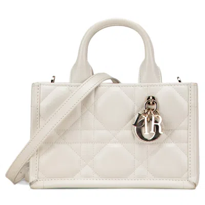 Pre-owned Dior White Mini Calfskin Macrocannage Book Tote