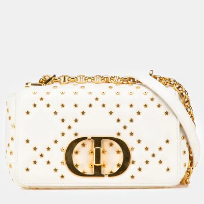Pre-owned Dior White Mini Calfskin Macrocannage Lucky Star Caro Bag