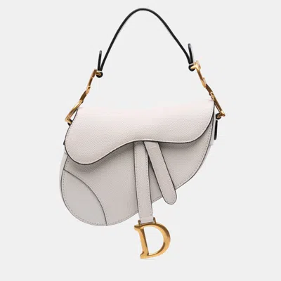 Pre-owned Dior White Mini Grained Calfskin Saddle Bag