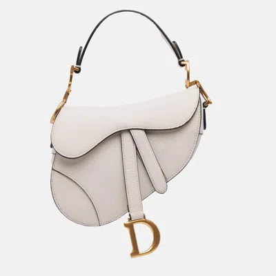 Pre-owned Dior White Mini Grained Calfskin Saddle Bag