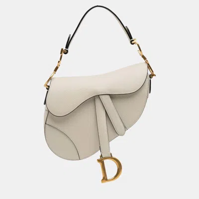 Pre-owned Dior White Mini Grained Calfskin Saddle Bag
