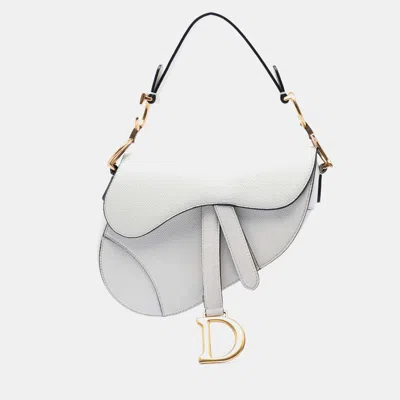 Pre-owned Dior White Mini Grained Calfskin Saddle Bag