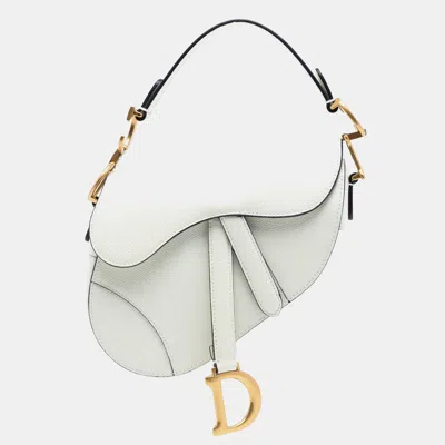 Pre-owned Dior White Mini Grained Calfskin Saddle Bag