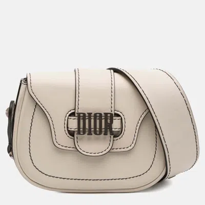 Pre-owned Dior White Mini Leather D Fence Saddle Bag