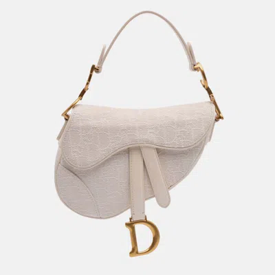 Pre-owned Dior White Mini Oblique Canvas Saddle Bag
