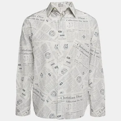Pre-owned Dior White News Paper Print Cotton Blend Shirt L