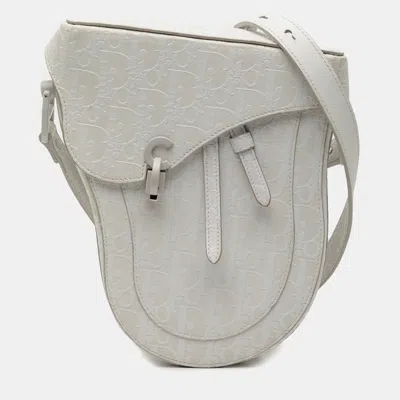 Pre-owned Dior White Oblique Calfskin Saddle Boxy Crossbody