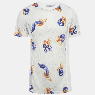 Pre-owned Dior White Oblique Sheer Jersey T-shirt L