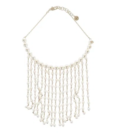 Dior White Pearl Necklace In Metallic