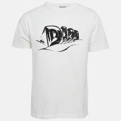 Pre-owned Dior White Print Cotton Crew Neck T-shirt M