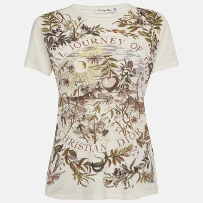 Pre-owned Dior White Printed Cotton Brutal Journey Of The Heart T-shirt Xs