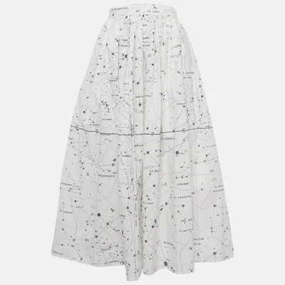 Pre-owned Dior White Printed Cotton Midi Skirt S