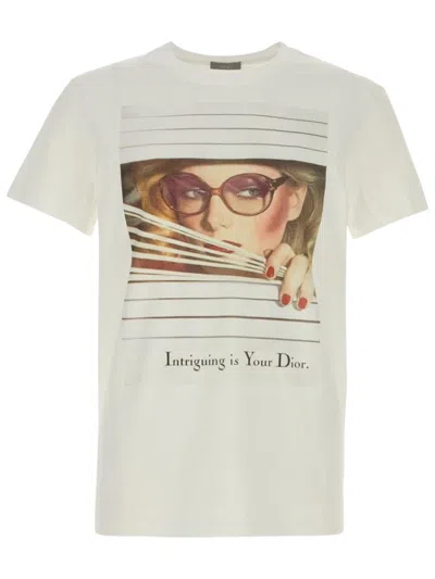 Dior White Printed Crew Neck T-shirt