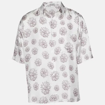 Pre-owned Dior White Printed Silk Short Sleeve Shirt L