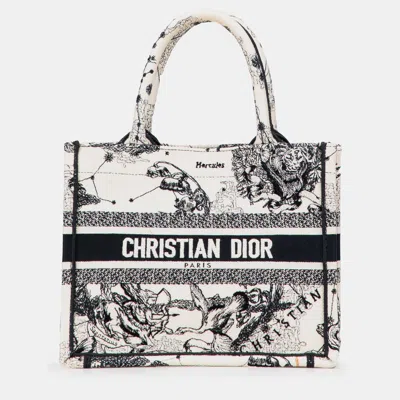 Pre-owned Dior White Small Canvas Embroidered Zodiac Toile De Jouy Book Tote