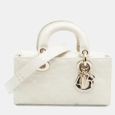 Pre-owned Dior White Small Patent Cannage Lady D Joy