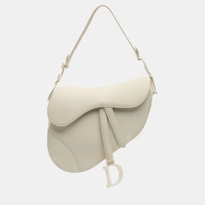 Pre-owned Dior White Ultra Matte Calfskin Saddle Bag