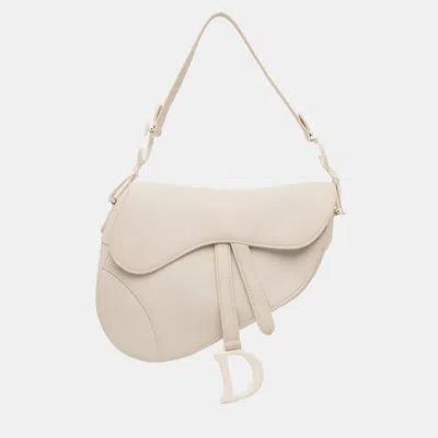 Pre-owned Dior White Ultra Matte Calfskin Saddle Bag