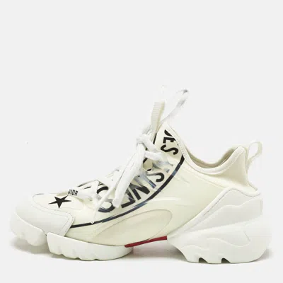 Pre-owned Dior White/black Knit Fabric And Pvc D-connect Low Top Sneakers Size 36.5